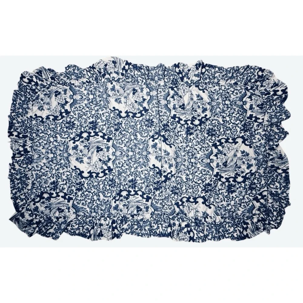 Ralph Lauren Tamarind Sham Ruffle KING SET Blue White‎ Porcelain Chinoiserie